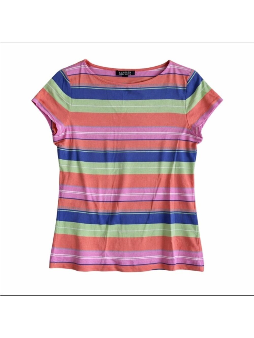 Y2K Lauren Ralph Lauren Striped Tee Woman Large Multicolor Short Sleeve Preppy